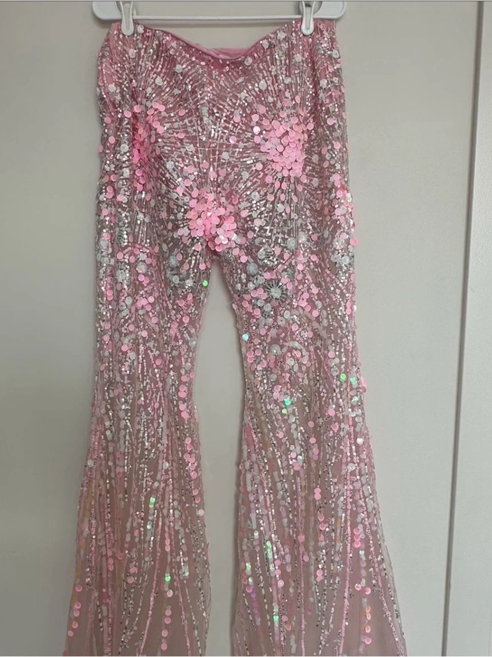 Eliya the Label Alyce Pants - Embellished Pink Wide Leg Sheer Pants - Picture 4 of 9